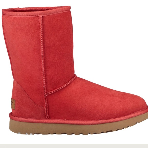 Ugg Kids Classic Short II Boot Red Ribbon Size 4 - Picture 2 of 11